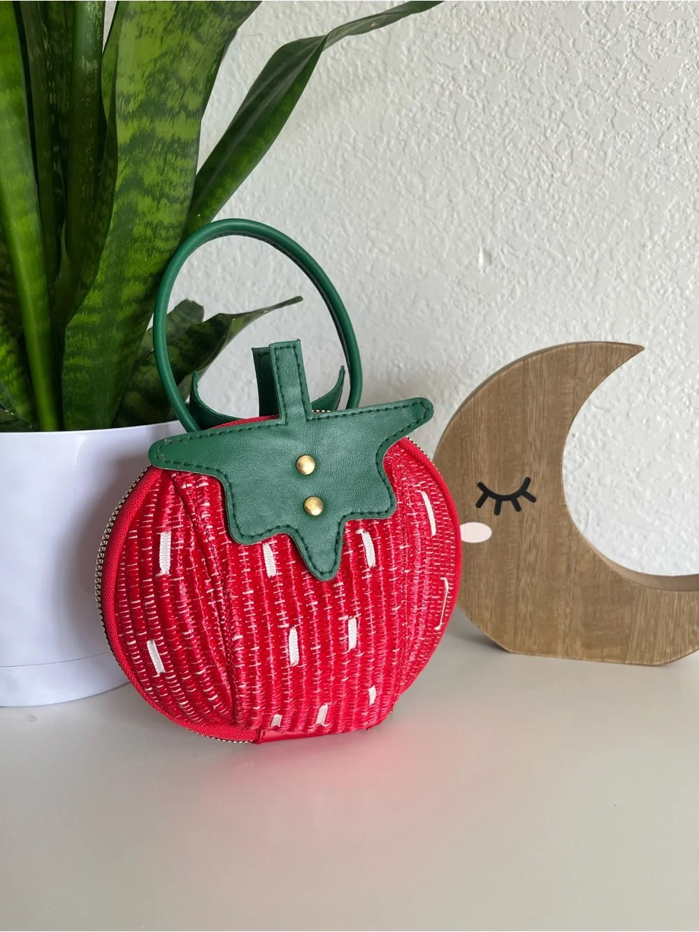 Strawberry Shaped Red Women's Handbag with Green Top 6 wallets for 25